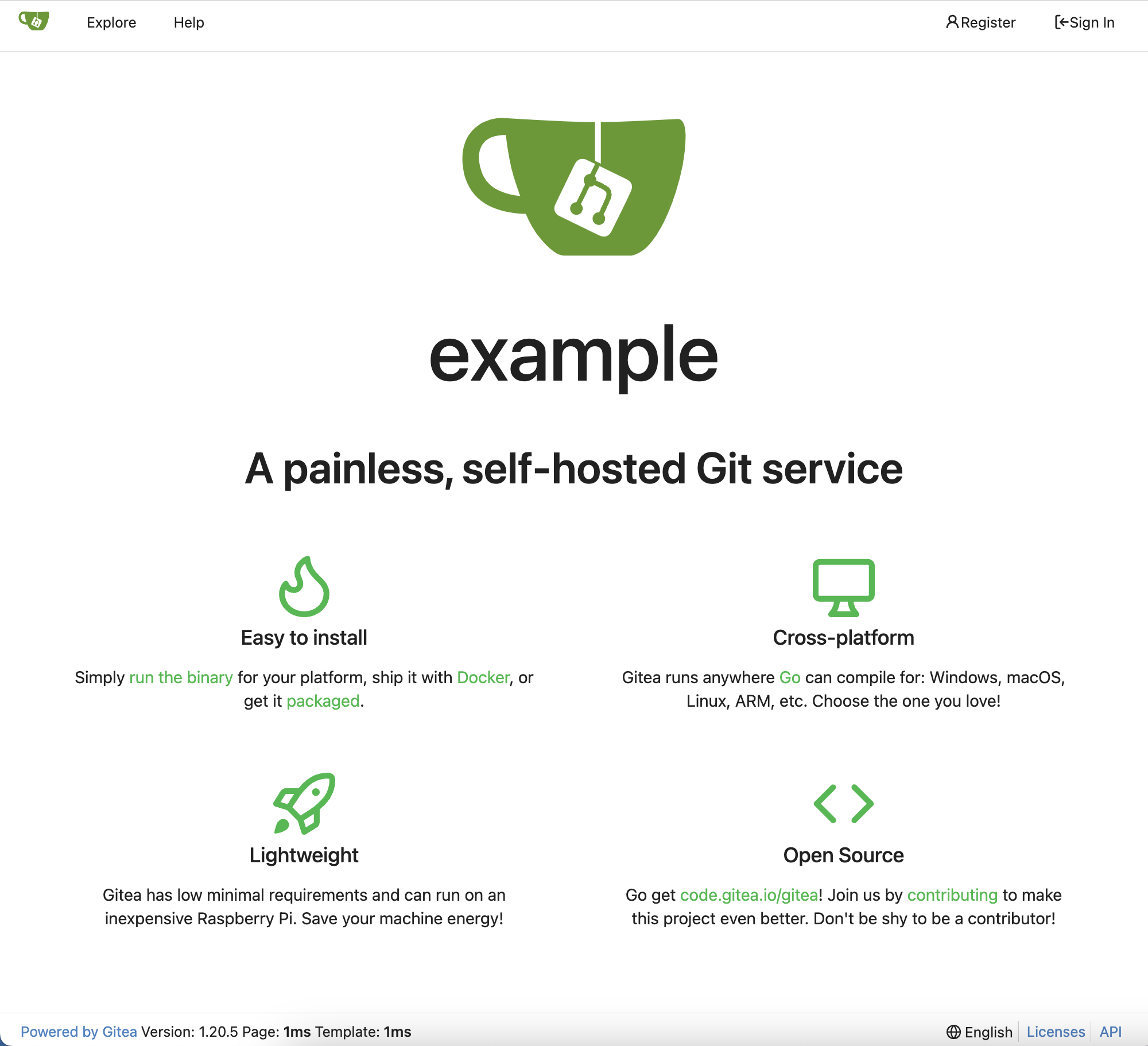 Gitea application webpage