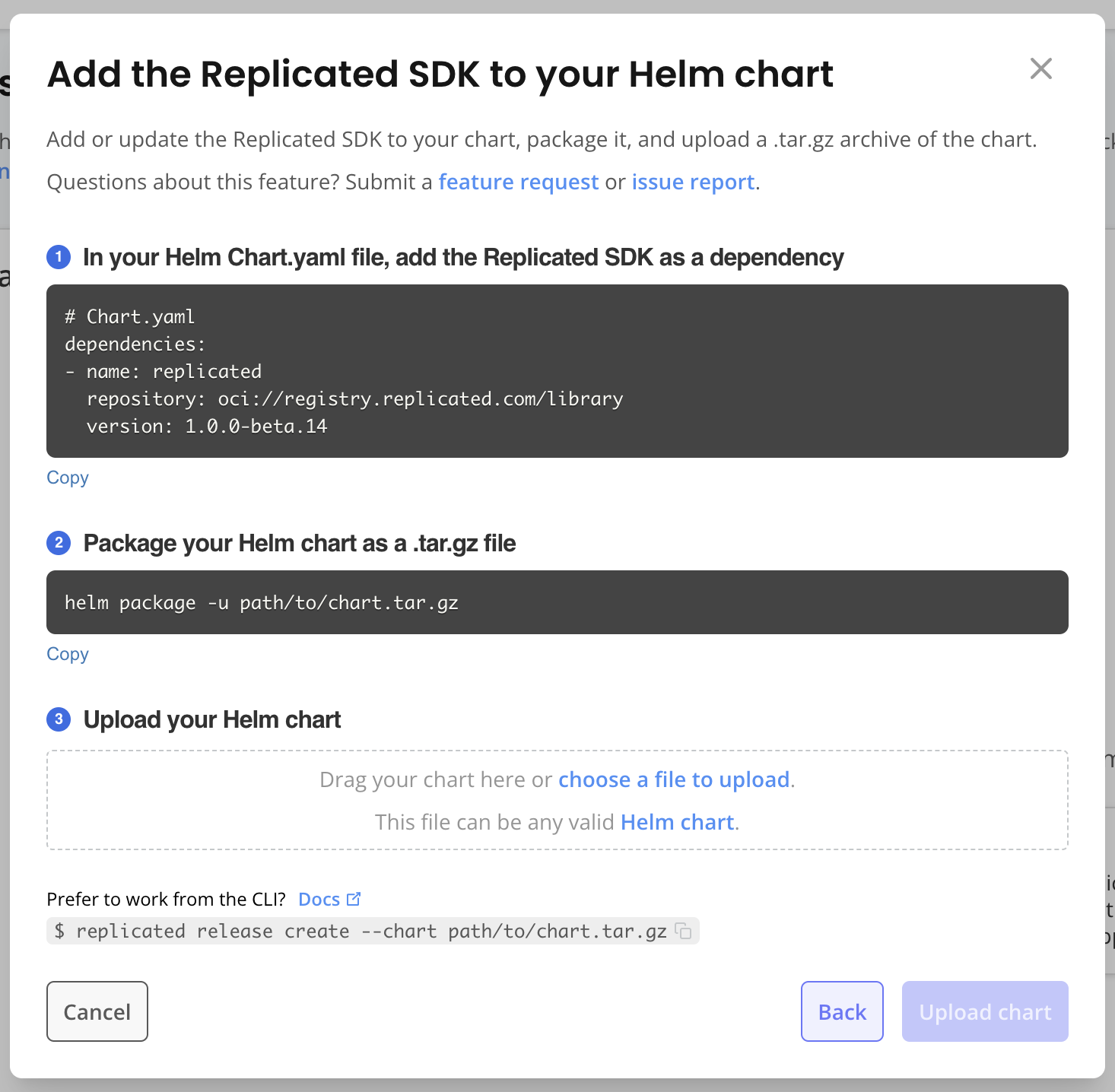 Upload Helm chart dialog